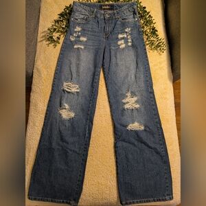 Indigo Rein Size 5/26 Women's Distressed Ripped Women's Straight Loose Fit Jeans